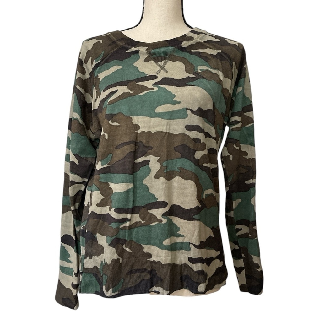 J. Crew Merino Wool Crew Neck Light Sweater in Green Brown Camo Sz. Medium - Picture 9 of 15